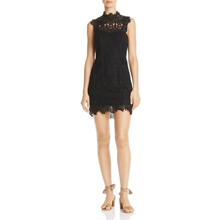 FREE PEOPLE Womens Black Lace Low Back Sleeveless Jewel Neck Above The Knee Body Con Dress Size: L