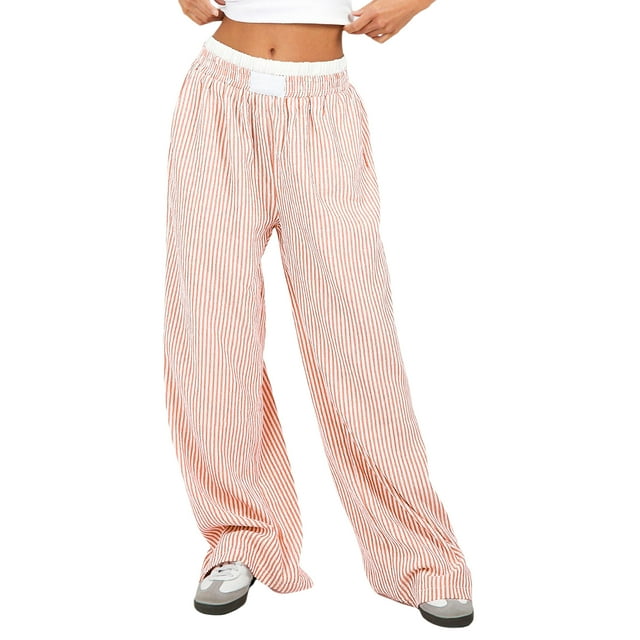 Pantalon de Détente à Jambes Larges Rayé pour Femmes, Coupe Ample à Rayures Fines, Taille Haute, Bas de Pyjama