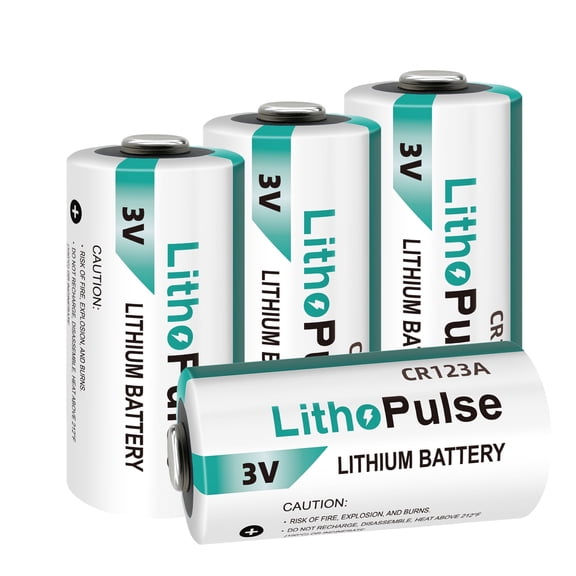 LithoPulse CR123A 3V Lithium Battery 1500mAh for Flashlights Home Security System Non-Rechargeable CR123A Lithium Batteries 3 Volt(4 Pack)