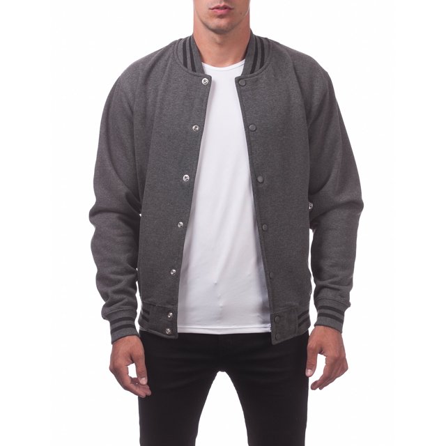 Pro Club Men's Varsity Fleece Baseball Jacket, Charcoal/Charcoal, X-Large