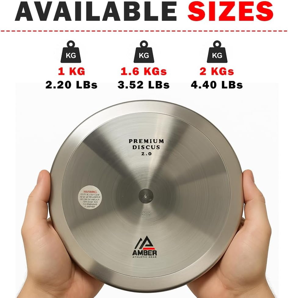 Amber Sporting Goods Premium Discus for Track & Field Training and Competition - 70% Rim Weight, Sturdy Chrome-Plated Design, Centerless Construction, Available in 1kg, 1.6kg, and 2kg