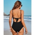 thumbnail image 3 of Charmo Women Ribbed One Piece Bathing Suits Ruffle V Neck Swimsuit High Cut Monokini, 3 of 6