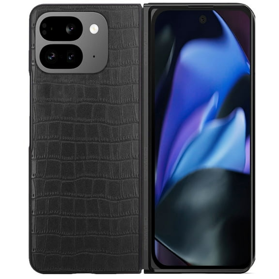 For Google Pixel 9 Pro Fold Slim Thin PU Vegan Leather Flip Snap On Hybrid Shockproof TPU PC Hard Shell Durable Cover ,Xpm Phone Case [ Black ]