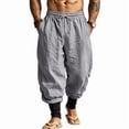 thumbnail image 3 of Mens Linen Pants Drawstring Elastic Waist Tapered Leg Pants Casual Breathable Summer Vacation Beach Trousers with Pockets, 3XL, 3 of 9