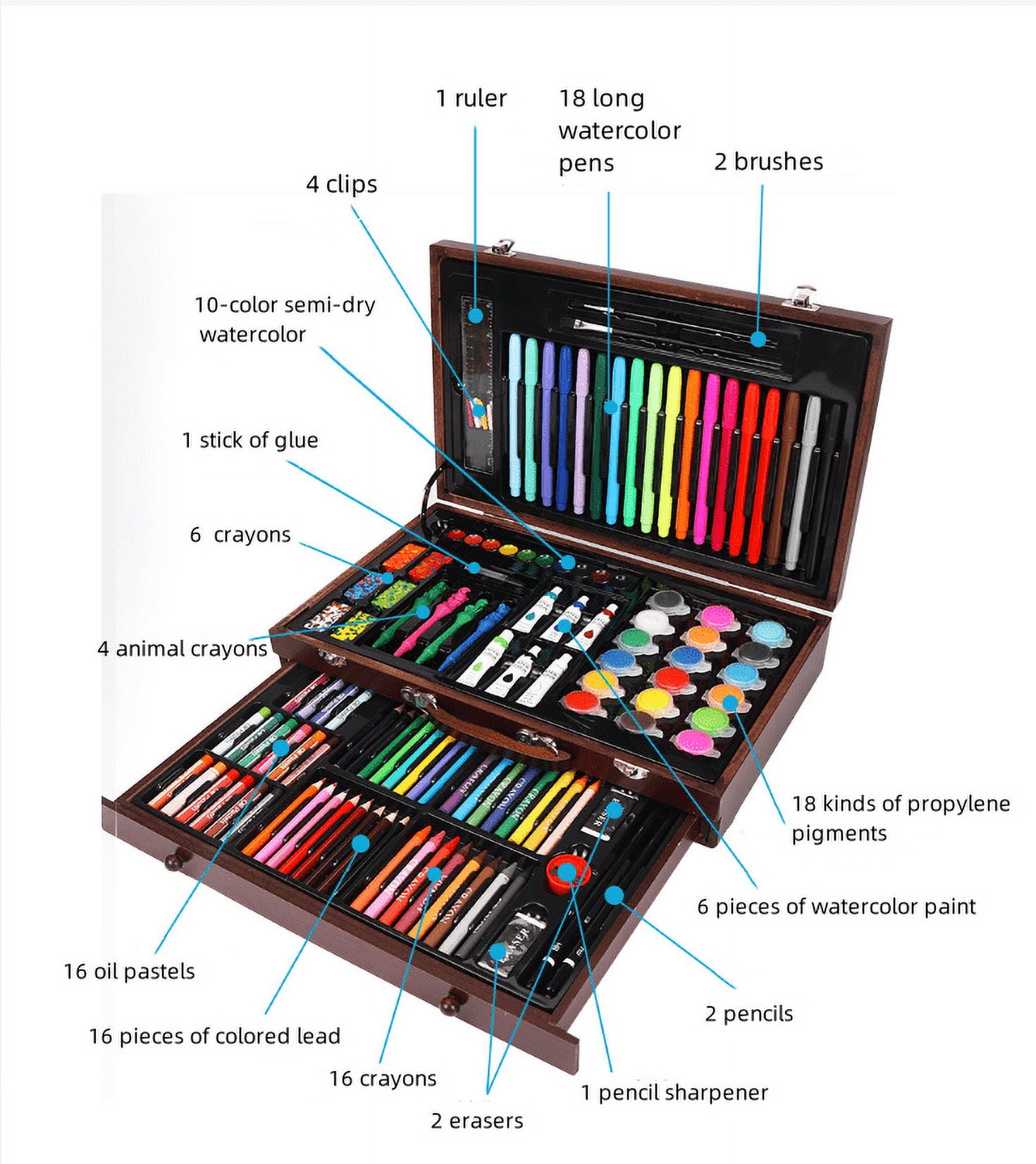 Art Supplies, 123-Pack Deluxe Art Set with Wooden Case, Art Case Coloring Set for Oil Pastels, Crayons, Colored Pencils, Markers, Creative Gift Box for Adults Artist Beginners Kids Girls Boys