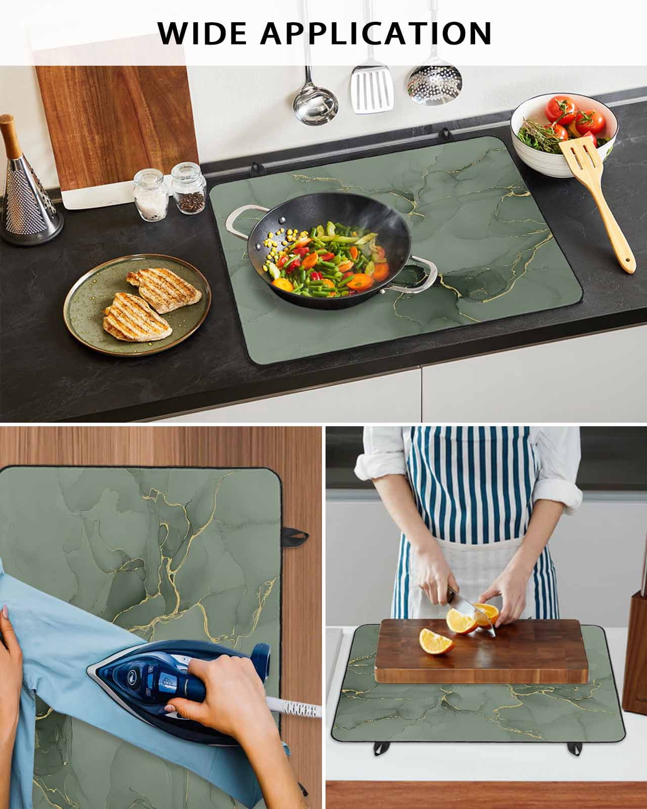 nqOlkjepod Large Induction Cooktop Protector Mat 24"x21", Sage Green Marble Stove Top Covers for Electric Stove, Modern Abstract Art Ink Painting Stove Burner Cover Mats, Glass Top Stove Cover