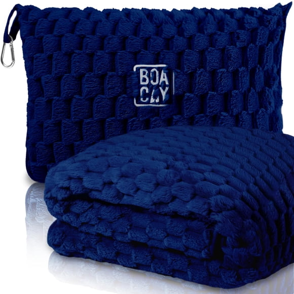 Manta de viaje BOACAY plegable para avión o coche con funda y clip
