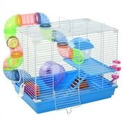 Deluxe 2-Levels Hamster Home Habitat House Rodent Gerbil Mouse Mice Rat Wire Cage With Full Set of Accessories