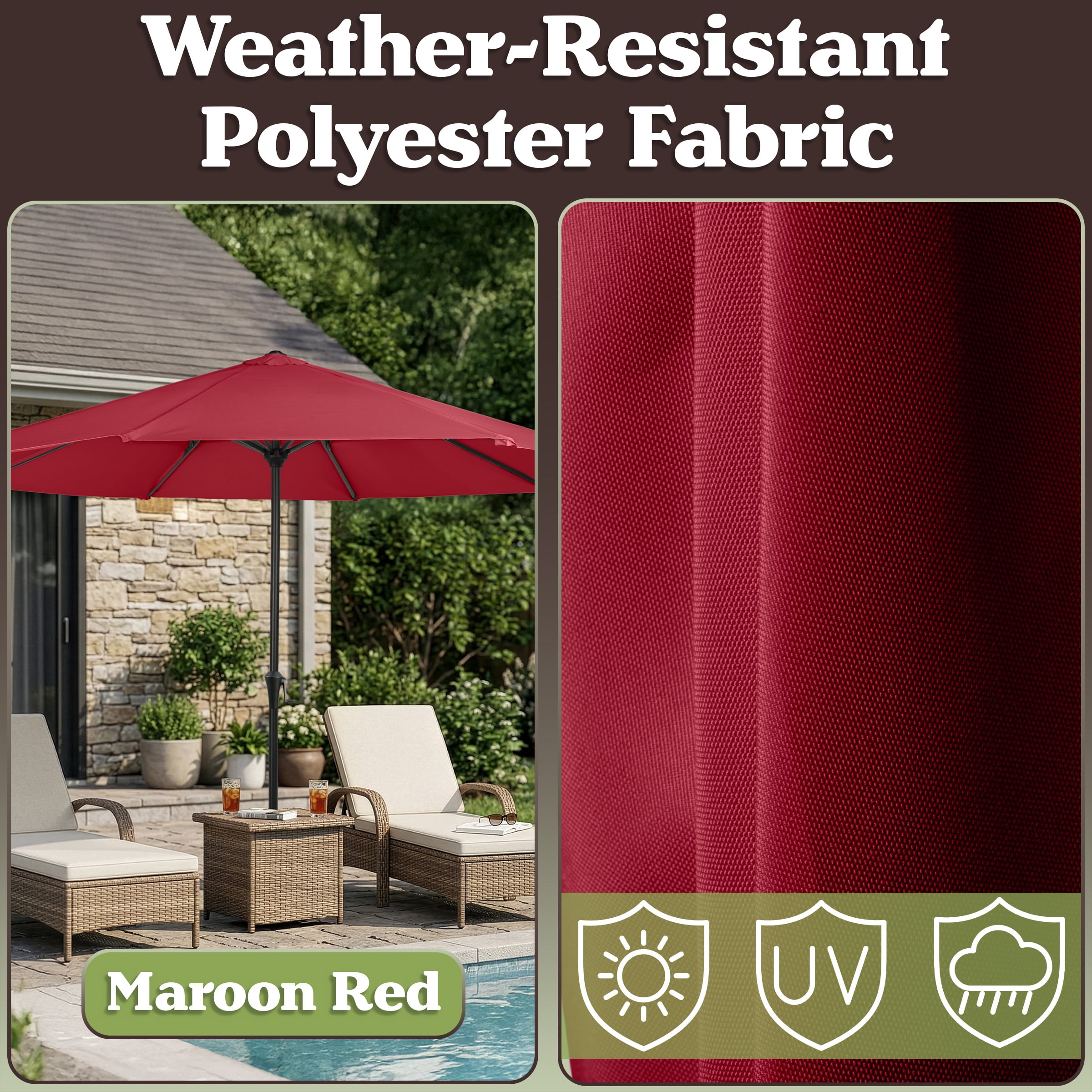 Pure Garden 9FT Outdoor Vented Patio Umbrella with Easy Crank (Red)