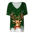 thumbnail image 4 of Ladies Casual Fashion Christmas Themed Snowflake Deer Print V Neck Short Sleeved T Shirt Top,Green,XL, 4 of 4