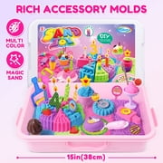 BILLEEIT Magic Cake & Ice Cream Sensory Sand Kit for Kids Ages 3+, 4 Colors of Play Sand (2.2 lbs), 43 PCS Accessories, Pretend Play Creative Sand Play Set for Girls