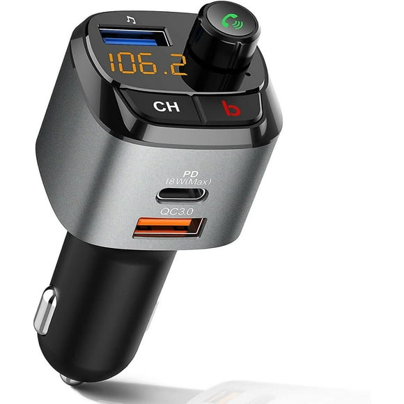 5.0 Fm Transmitter For Car, Qc3.0+type-c Pd 18w Wireless Fm Radio Adapter Bass Sound Music Player Fm Car Kit With Hands-free Calling And 3 Usb Ports C