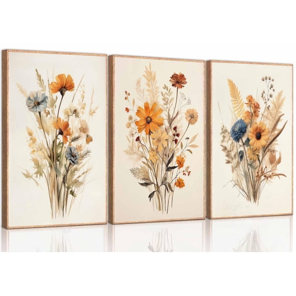 Arte de Pared UZXTFQU Vintage Flores Silvestres en Lienzo 3 Piezas