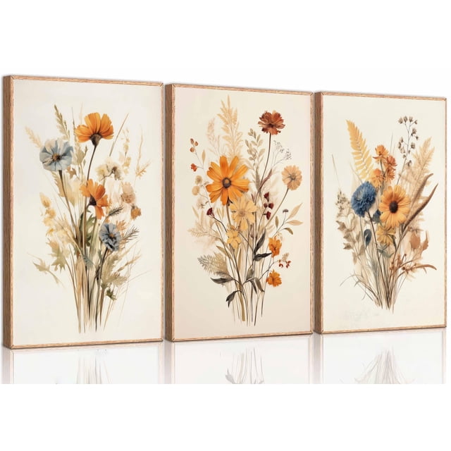 Lienzo decorativo UZXTFQU Vintage Wildflower, 3 piezas, 30 x 40 cm