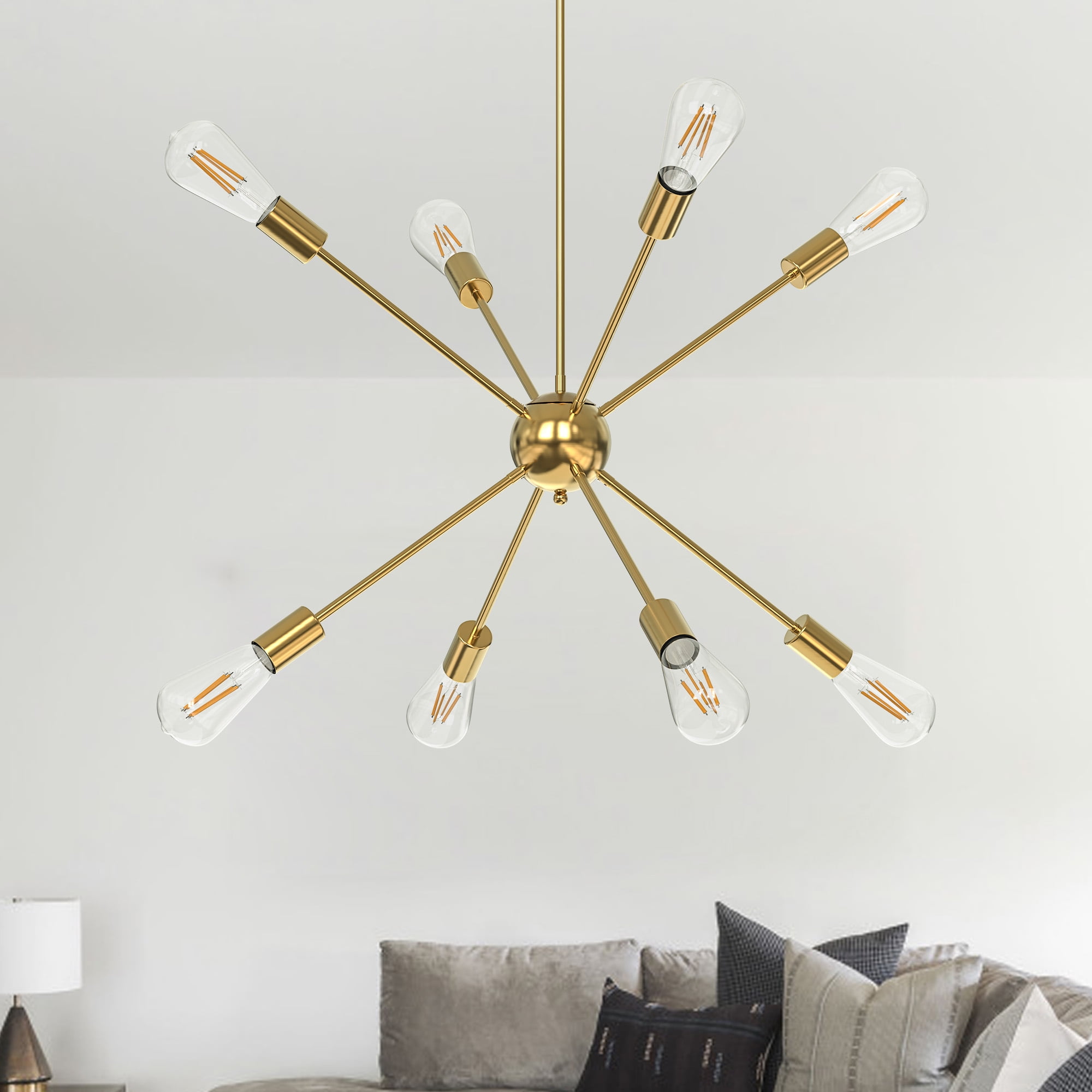 Gold Sputnik Chandelier 8 Lights Modern Pendant Lighting, Mid Century