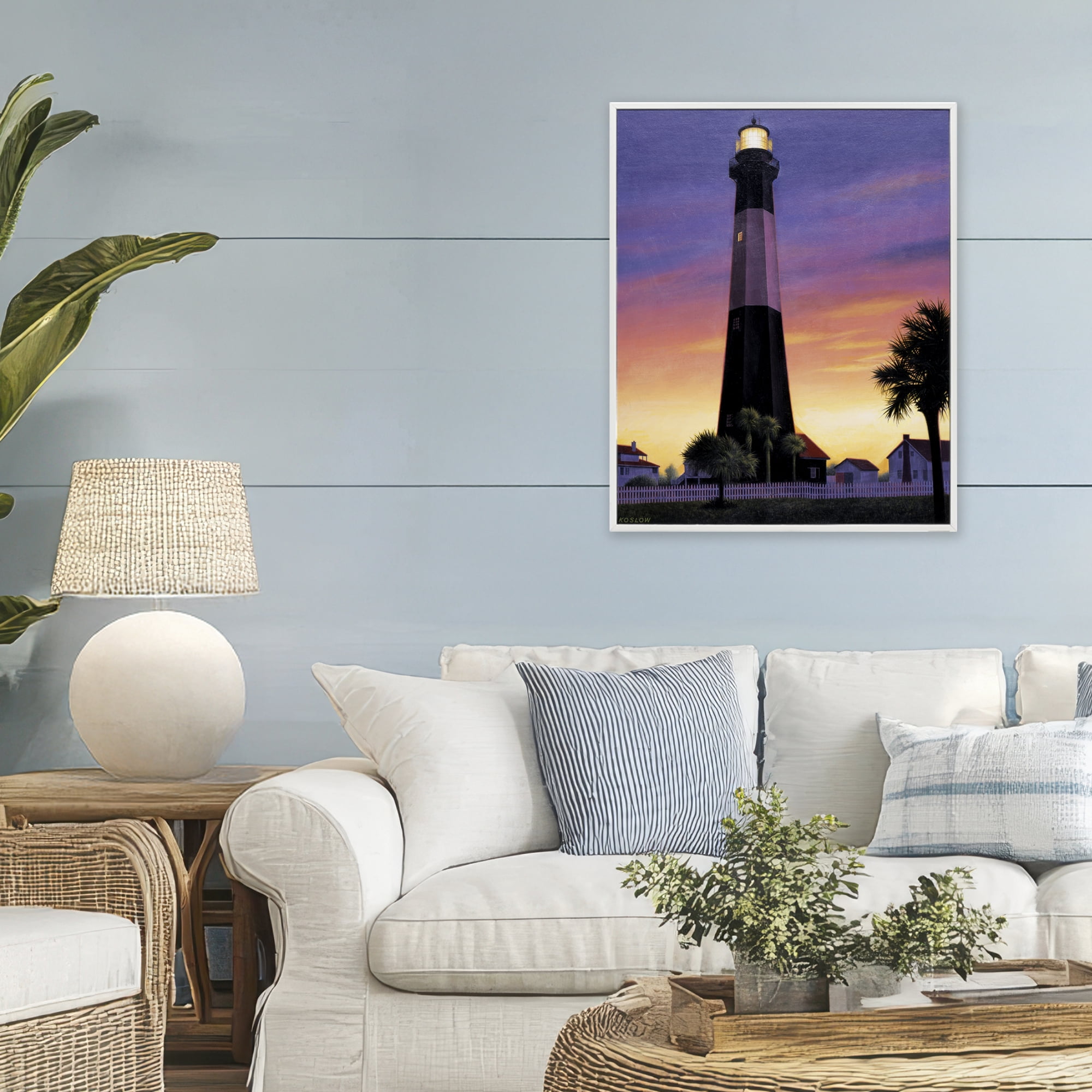 Georgia Tybee Island Lighthouse White Framed Giclee Art, design by Wind River Studios