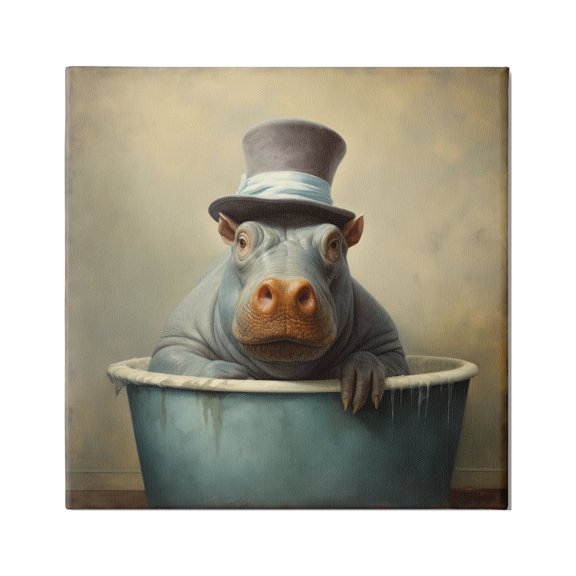 Stupell Industries Hippo Rustic Tub Animals & Insects Painting Gallery Wrapped Canvas Art Print Wall Art, 17 x 17