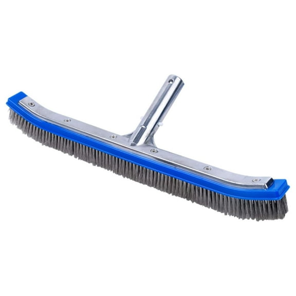 18inch; Pool Brush (Curved) with Aluminum Back and Handle - Stainless Steel Bristles - Blue Brush Body