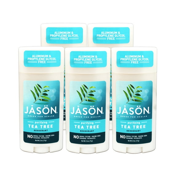 Jason Deodorant Stick Tea Tree, Aluminum & Propylene Glycol Free, 2.5 OZ - 5 Pack