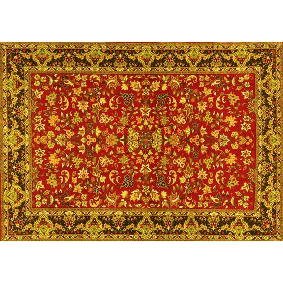 Ahgly Company Machine Washable Indoor Rectangle Persian Yellow Traditional Area Rugs, 5' x 7'