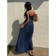 thumbnail image 2 of Navy Blue Textured Tiered Camisole Maxi Dress, Sleeveless, Loose Fit, Vacation Style, 2 of 6