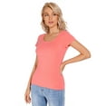 thumbnail image 5 of LiangRou Women's Mini-Ribbed Stretch Scoop Neck T-Shirt Watermelon Red Large (US 12 14), 5 of 6