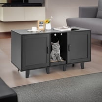 Pefilos 47" Litter Box Enclosure for 2 Litter Boxes, Hidden Cat Washroom with 2 Cabinet House, Scratching Board, Indoor Cat Litter Furniture, Black
