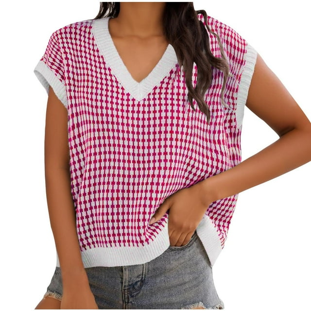 Chandail à Col en V Hommes Femmes Décontracté Patchwork Chandail à Col en V Tendance Blouse Sans Manches pour Style de Tous les Jours Blouse à Col en V