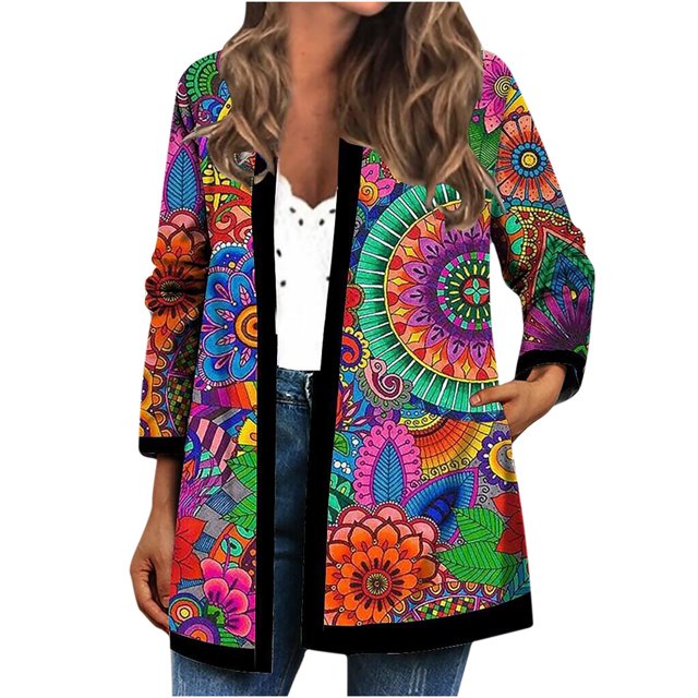 Chaquetas para mujer, chaqueta de entrenamiento diario para vacaciones, cárdigan de otoño e invierno, abrigo de punto abierto, Top informal de manga larga con estampado Floral Odeerbi ODB-3