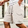 thumbnail image 2 of Linen Shorts for Men 3 Pack Men's Cargo Shorts with Multi-pocket, Elastic Waist Straight Leg Shorts, Summer Fashion Casual Beach Short Pants White 5XL, 2 of 8