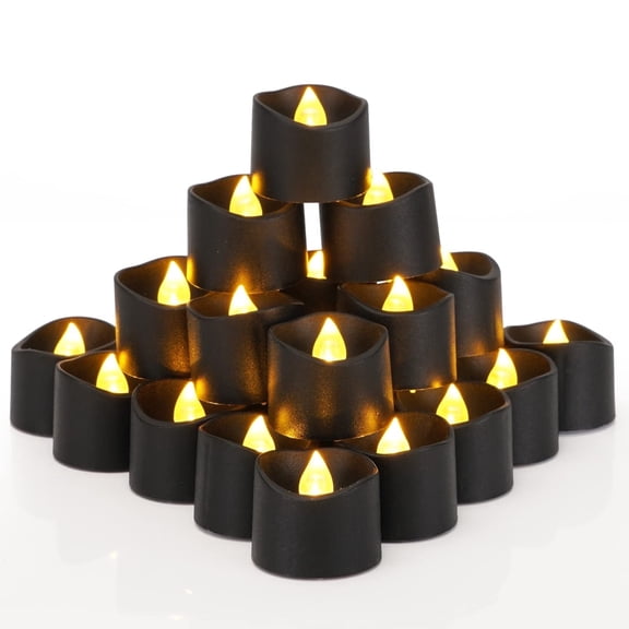 Homemory 24-Pack Black Tea Lights Candles Battery Operated, Halloween Candle Tea Lights, Ideal for Holiday Decor, Theme Party