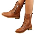 thumbnail image 6 of Leozcaa Womens Round Toe Military Lace Up Low Heel Combat Boots Lace-up Mid-calf Military Winter Boot, 6 of 9