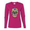 thumbnail image 2 of Wild Bobby Dean Russo Colorful Sugar Skull Streetwear Women Graphic Long Sleeve Tee, Fuschia, Large, 2 of 5