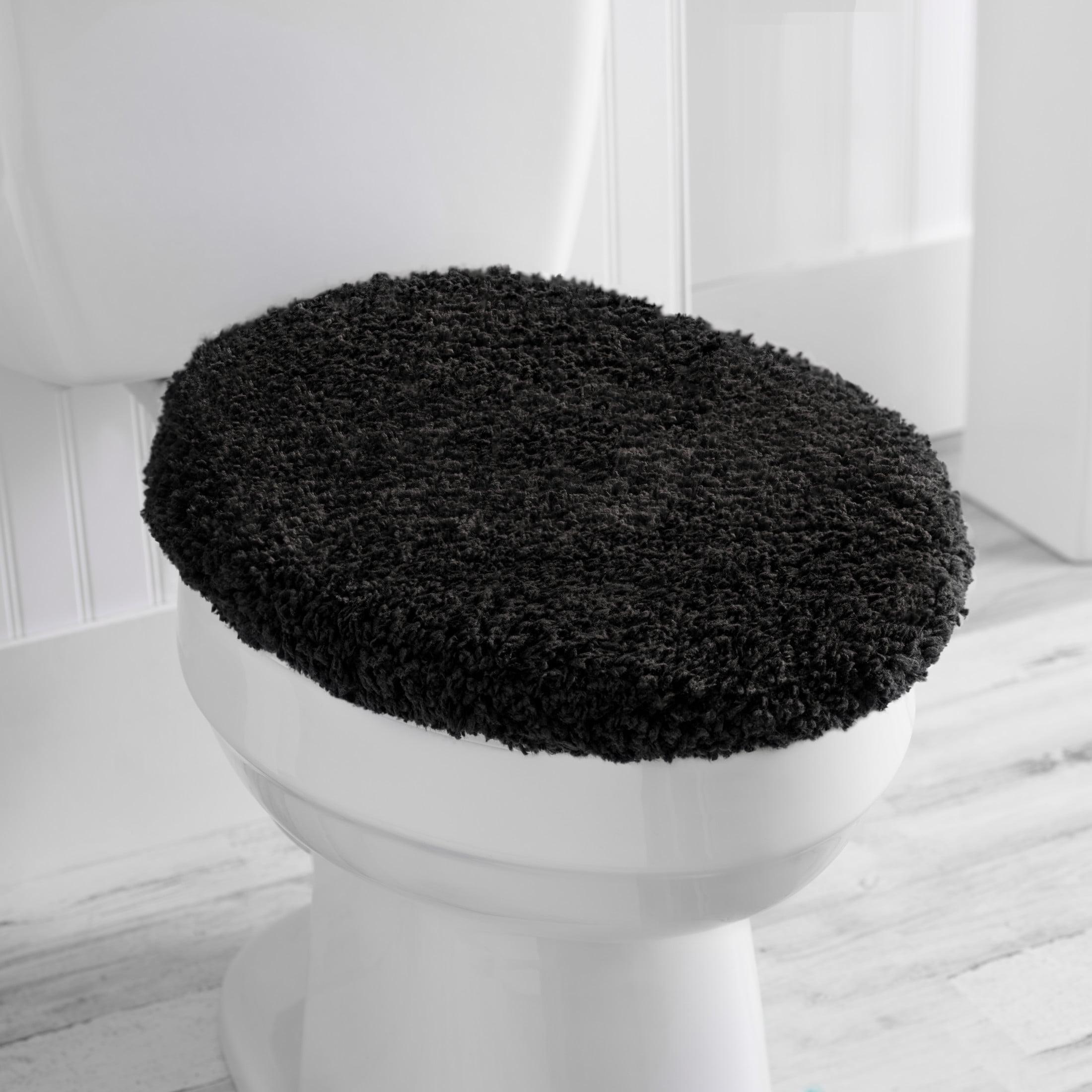 Mainstays Basic Polyester Toilet Lid Cover, Black, 19" x 22"