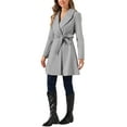 thumbnail image 4 of Abrigo elegante Inspire Chic para mujer, con cuello de chal, abrigo largo abotonado de invierno en gris, 4 of 6