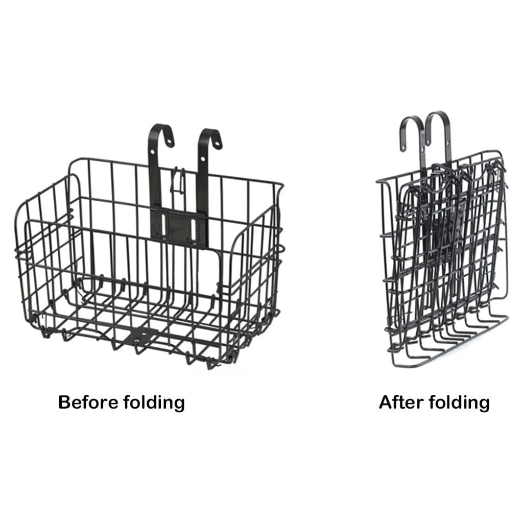 OAVQHLG3B Bike Basket Wire Mesh Fold-Up Bicycle Front Handlebar Storage Rear Hanging