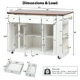 thumbnail image 7 of 53'' Farmhouse Kitchen Island with Two Tempered Glass Cabinet Doors, Kitchen Rolling Island with Power Outlet 5 Open Side Racks and 3 Drawers,Mobile Island Table for Kitchen, Dining Room,White, 7 of 7