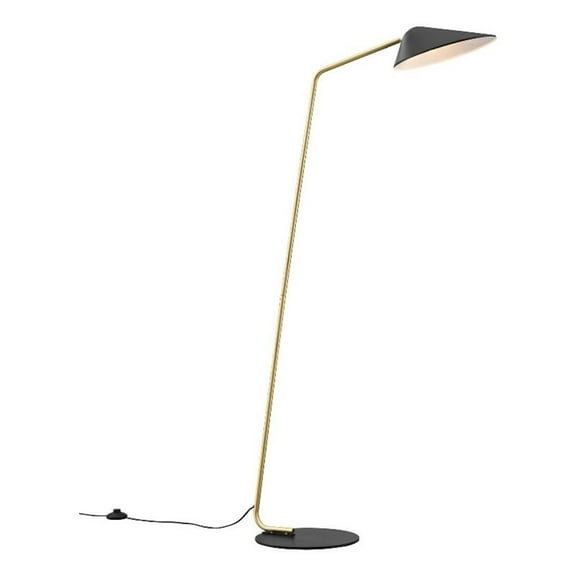 Pemberly Row 1-Light Modern Metal Standing Floor Lamp in Black/Brass