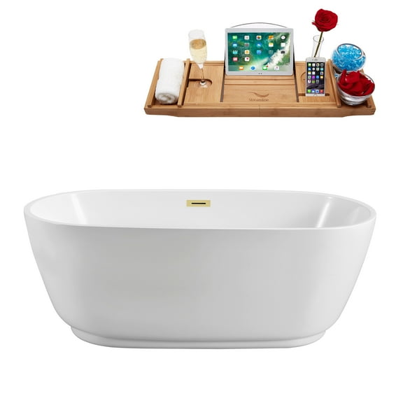 71" Streamline N562PBR Soaking Freestanding Tub and Tray With Internal Drain in Polished Brass