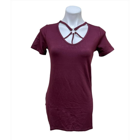 Romeo and Juliet BURGUNDY Women's Ring Cutout-Neck Mini T-Shirt Dress S