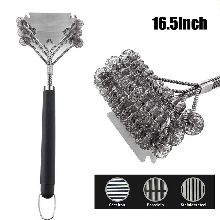 Jelly Comb 16.5 BBQ Grill Brush Bristle Free Stainless Steel BBQ Cleaning Brush with Super Wide Scraper for Efficiently Cleaning - 3in1 Helix Brushes Design Safe Grill Cleaning Brush 