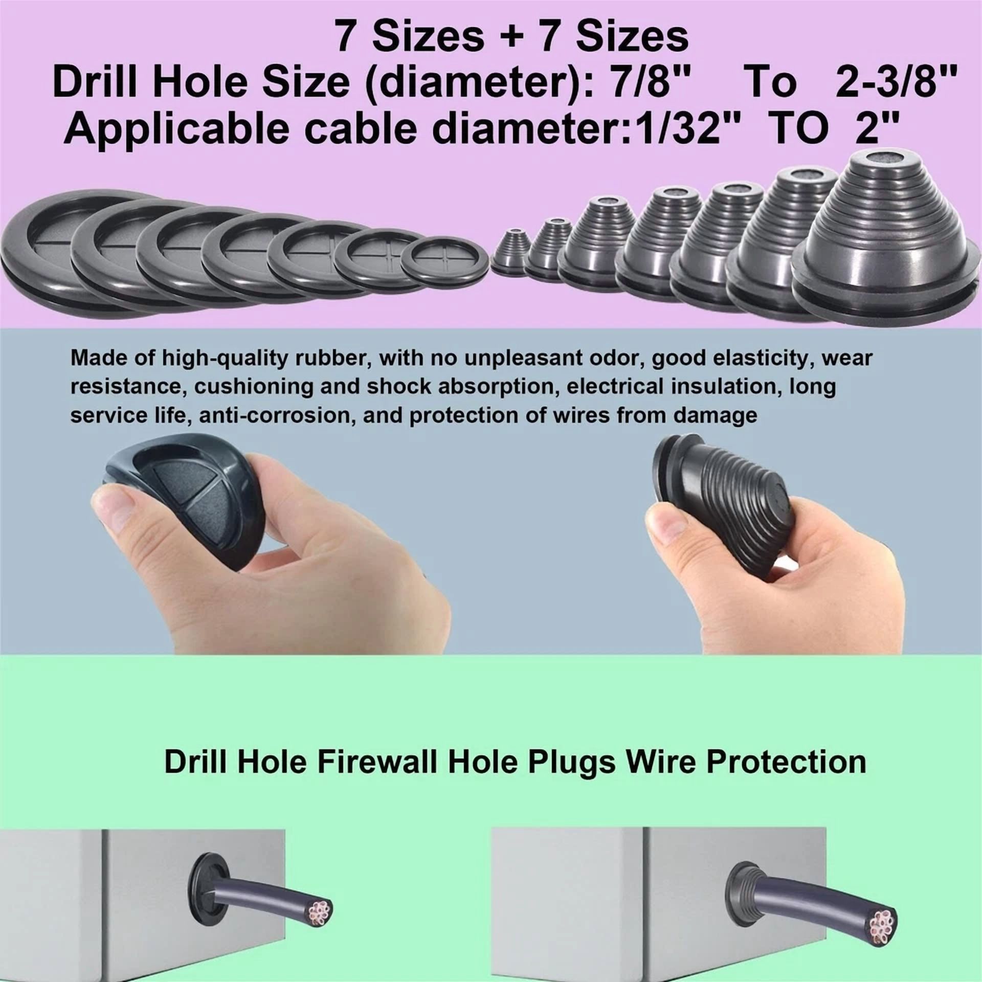 CIRCLE- 28 Pieces Closed Rubber Grommet Firewall Solid Closed Hole Plug Assortment Kit