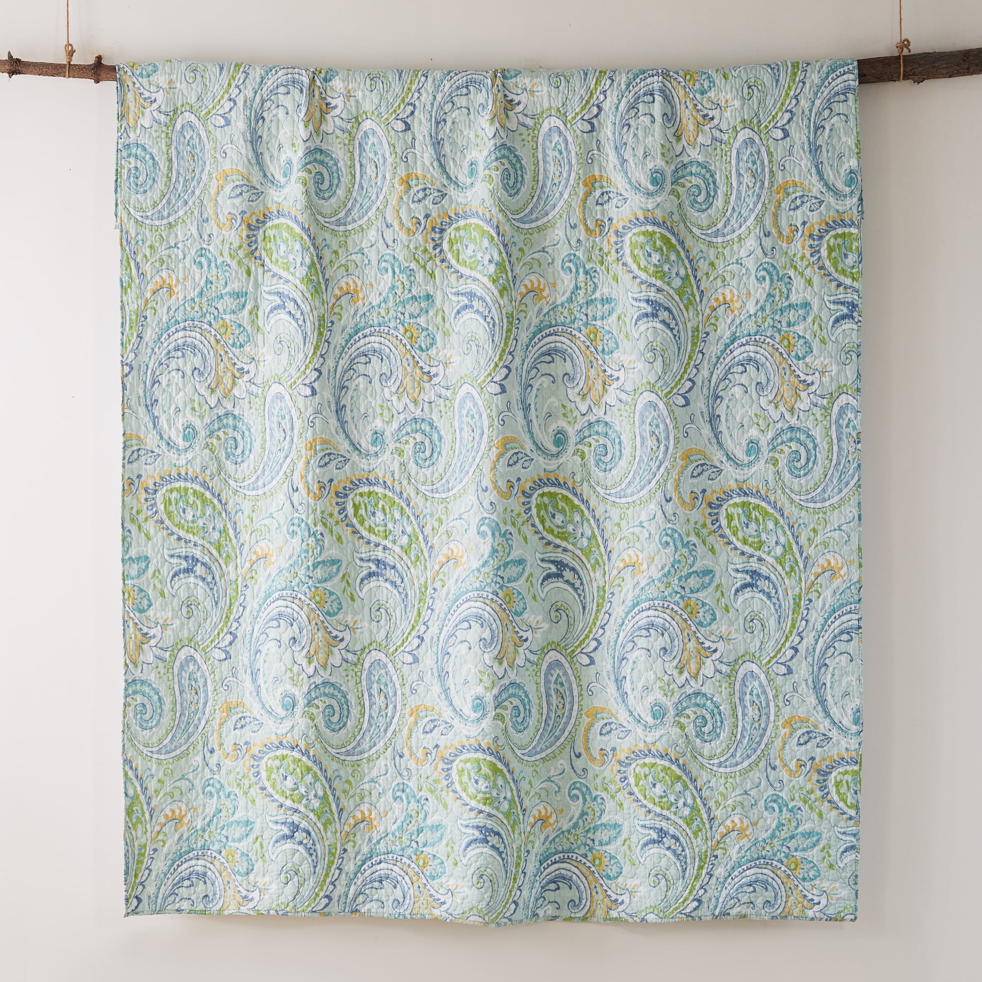 Levtex Home - Cortona Paisley Quilt Set - King Quilt (106x92in.) + Two king Pillow Shams (20x26in.) - Paisley - Green, Yellow, Blue, and White - Reversible - Cotton Fabric