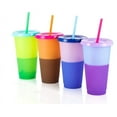 thumbnail image 5 of Tumblers with Lids (4 pack) 24oz Colored Changing Reusable Cups with Lids and Straws | Matte Plastic Bulk Tumblers, 5 of 6