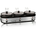 thumbnail image 6 of MegaChef Triple 2.5 Quart Slow Cooker and Buffet Server in Brushed Silver and Black Finish with 3 Ceramic Cooking Pots and Removable Lid Rests, 6 of 9