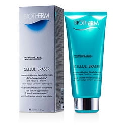 biotherm biotherm by biotherm , celluli eraser --200ml/6.76oz tubo turquesa brillante frontal y caja plateada a la izquierda, envase plástico cilíndrico con tapa plateada y texto impreso sobre fondo blanco en la sección de belleza y cuidado corporal.