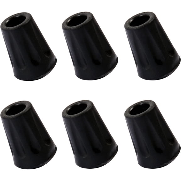 6-Pack Replacement Rubber Tips - Fits Most Hiking Sticks, Trekking Poles, Walking Canes Black