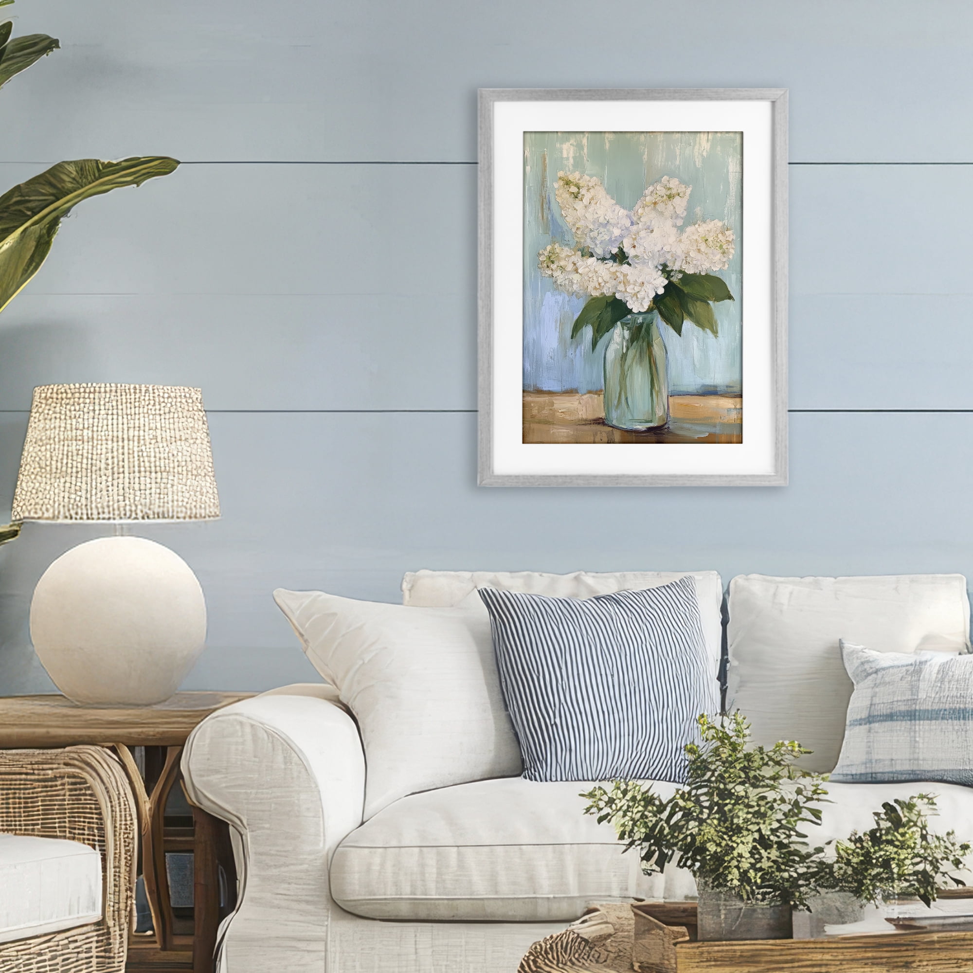 Stupell Industries Tall Flowers in Glass Vase Gray Framed Print Under Glass, design by Petal Prints Design