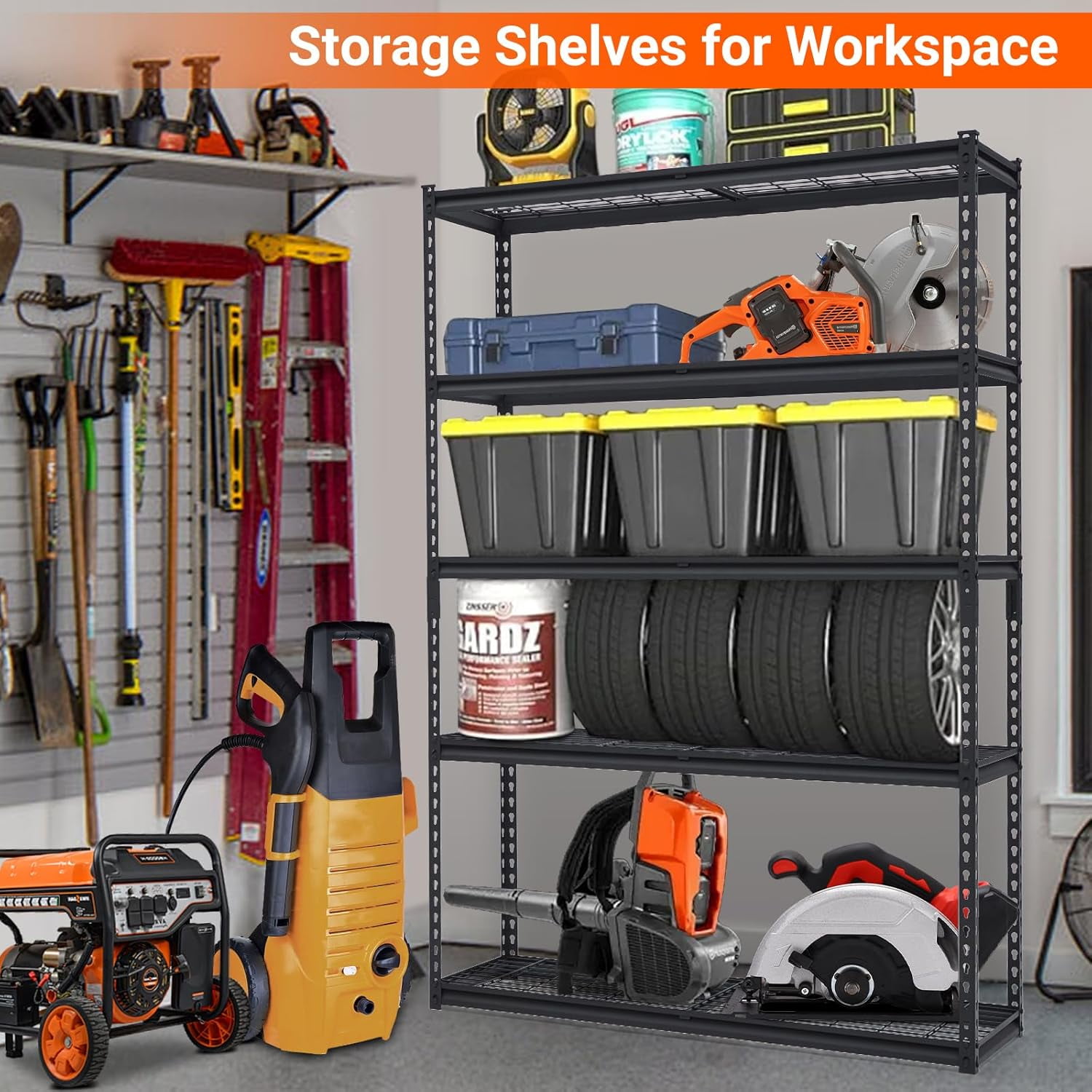 Garage Shelving, Heavy Duty Garage Shelving 48" L x 18" W x 72" H, 2500lbs Load Bearing Storage Shelves Adjustable, Durable Metal Storage Shelves, Easy Assemble for Garage, Basement