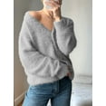 thumbnail image 5 of Fuzzy Cardigan Sweaters for Women V Neck Button Down Soft Knit Sweater Long Sleeve Cardigan Sweater Coat Light Gray M, 5 of 8